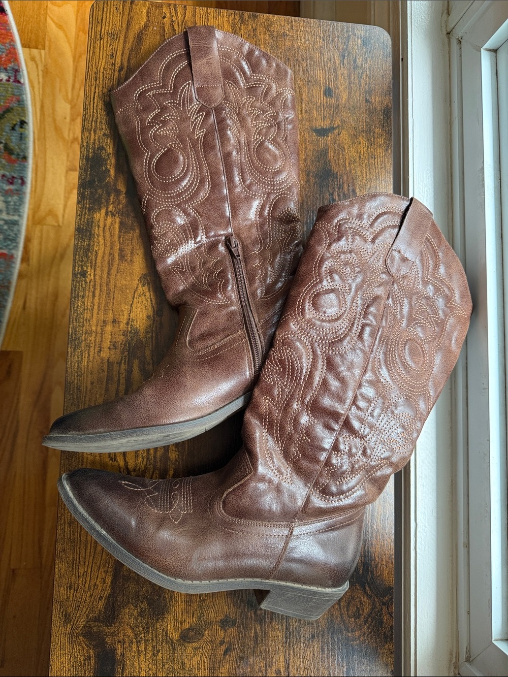 Women's Brown Western Embroidered Heeled Boots